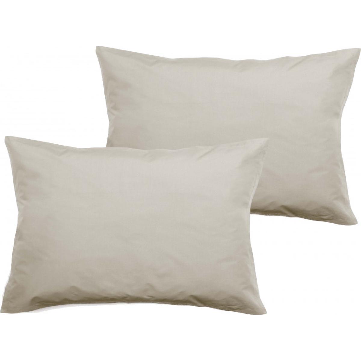 Lot de 2 taies d'oreiller percale pur coton peigné longues fibres 80 fils/cm² Vent du sud - Ivoire