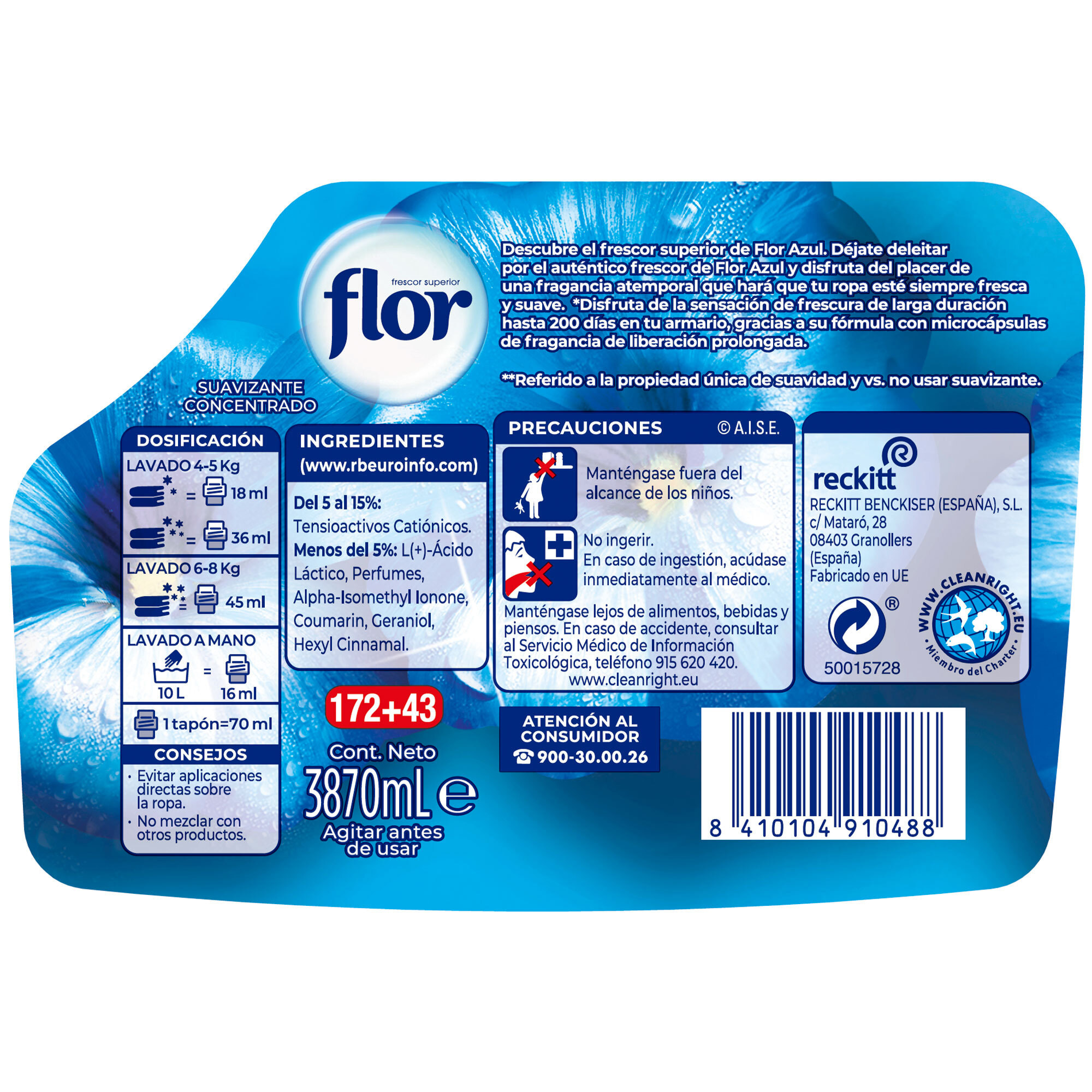 Flor Azul Suavizante Concentrado para la ropa 430 lavados (2x215 lavados)