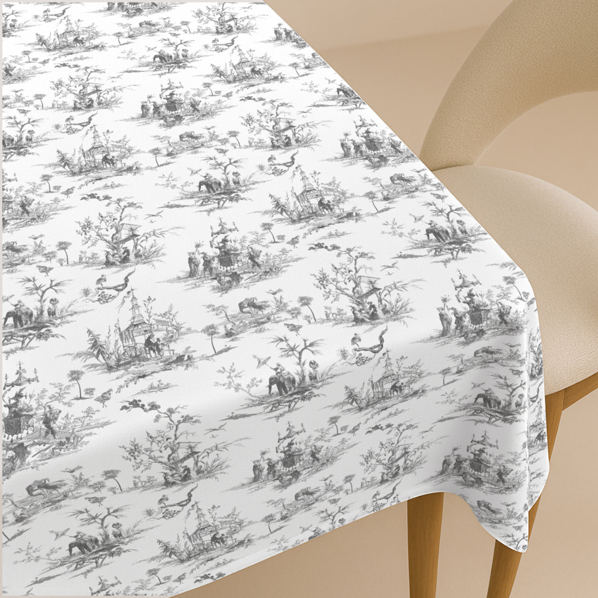 Naturals - Mantel de Tela Estampado - Antimanchas - 100% Algodón - Half panamá - Siam Black