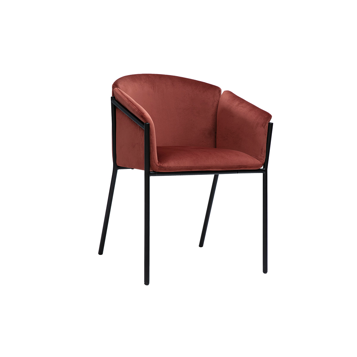 Chaise design en tissu velours rouge tomette et métal noir BRIANE