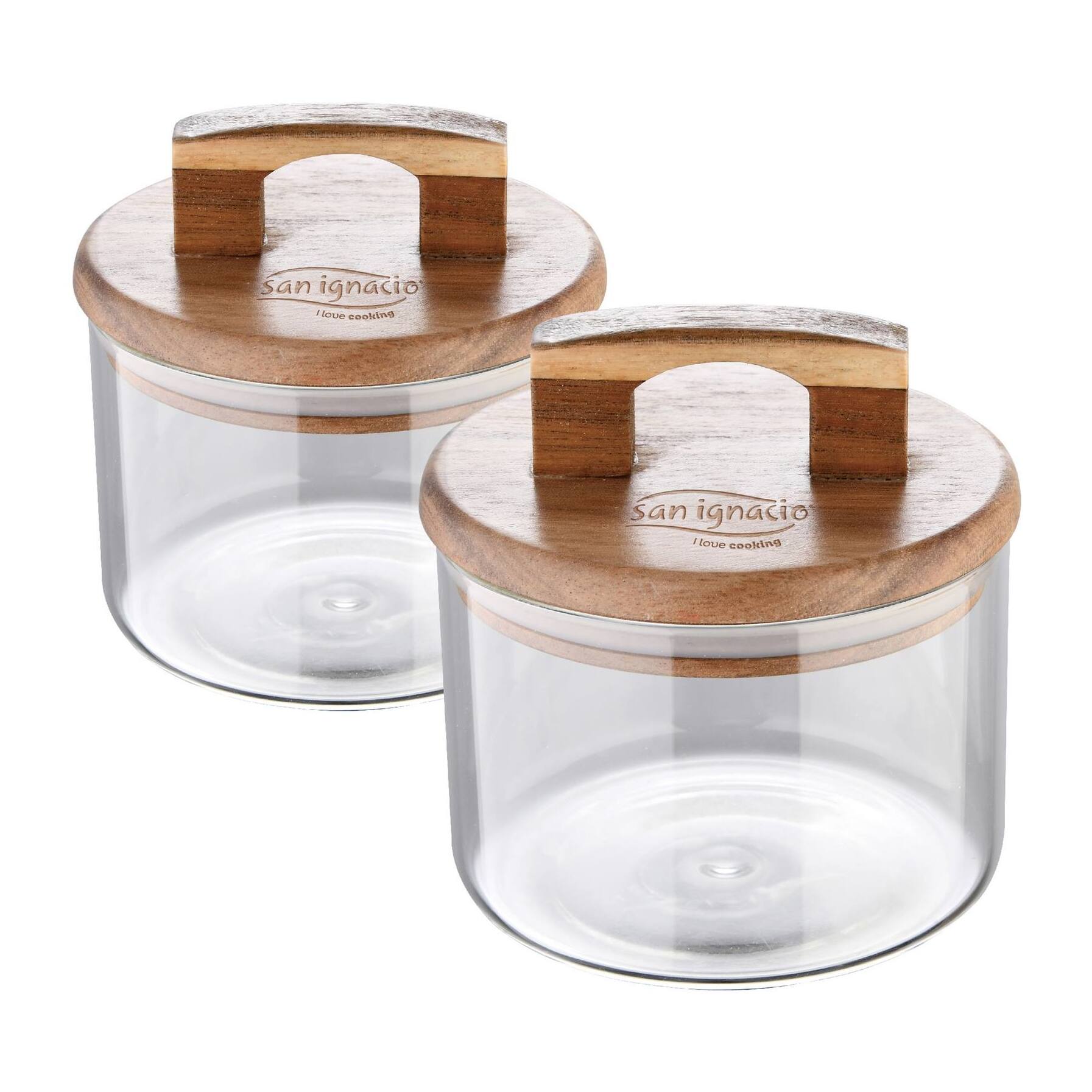 Set de botes 400ml + 500ml san ignacio vidrio de borosilicato y tapas de madera de acacia