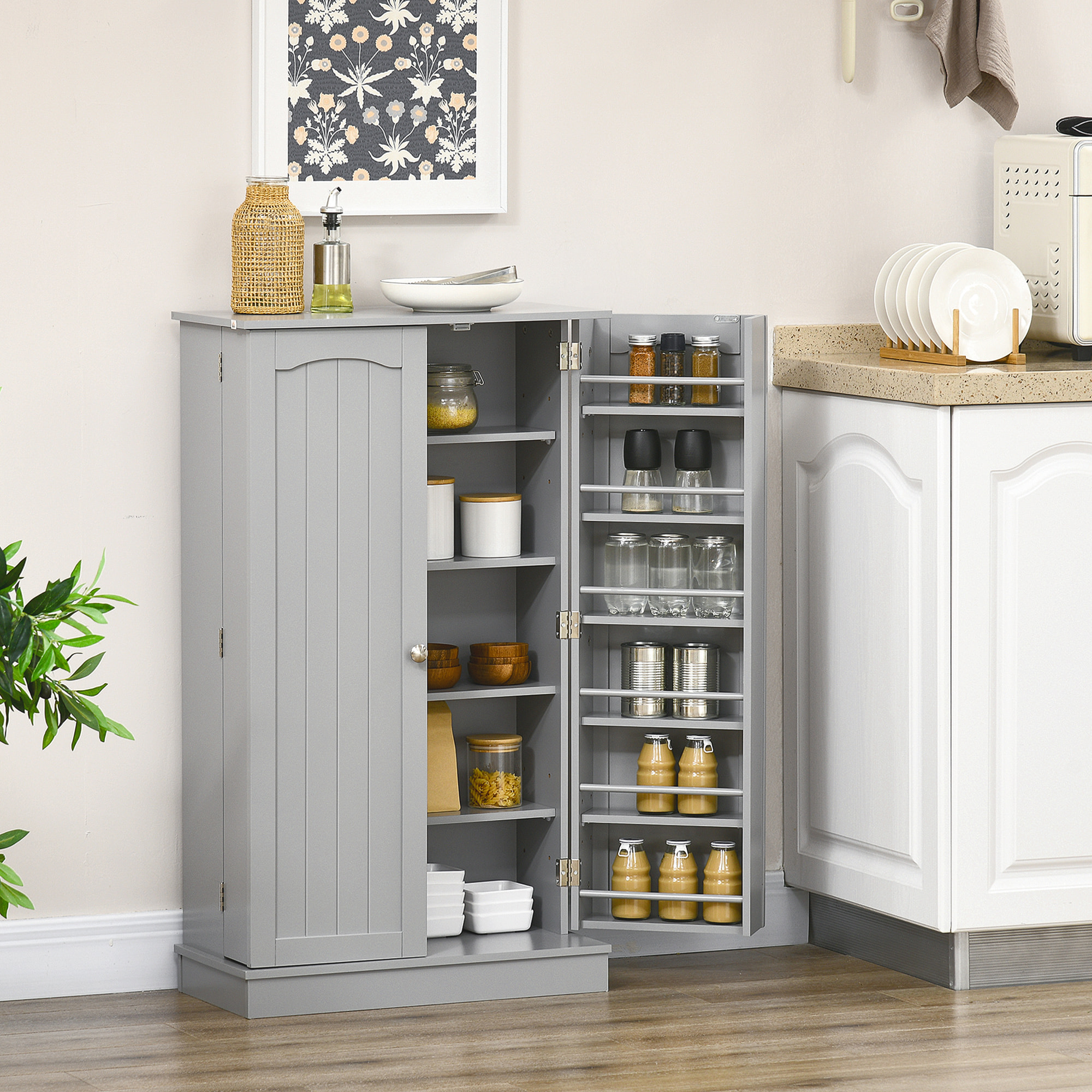 Armoire de cuisine rangement épices 2 portes 4 étagères 12 porte-épices dim. 60 x 30 x 104 cm gris