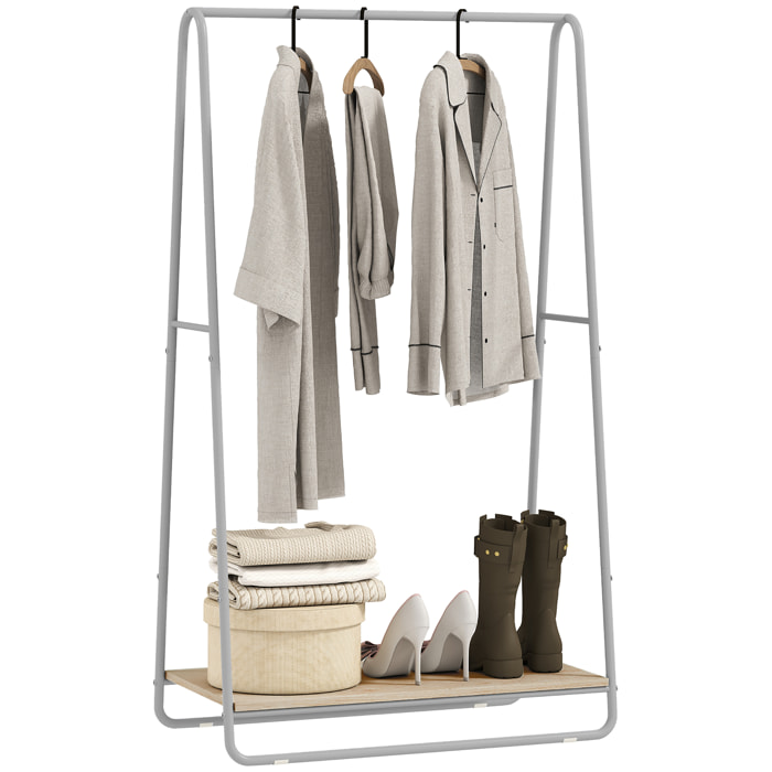 Perchero Zapatero 3 en 1, Perchero Recibidor con Estante para Zapatos, Barras Superior y Laterales, Estructura de Metal para Entrada, Dormitorio, Sala de Estar, Natural y Gris
