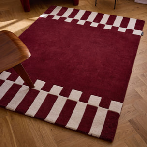PANTONE - Tapis en laine fait main Rouge D'ORAGE à motif géométrique bordeaux