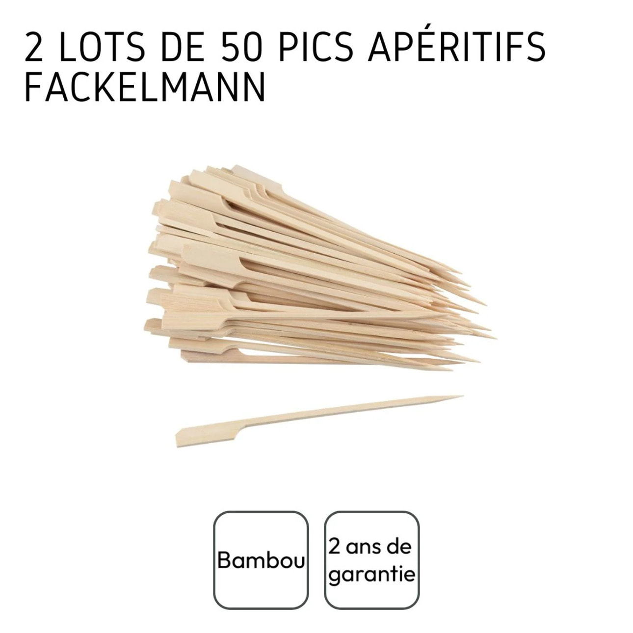 2 Lots de 50 pics à brochettes en bois 15 cm Fackelmann Wood Edition