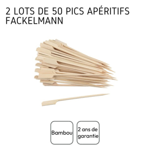 2 Lots de 50 pics à brochettes en bois 15 cm Fackelmann Wood Edition