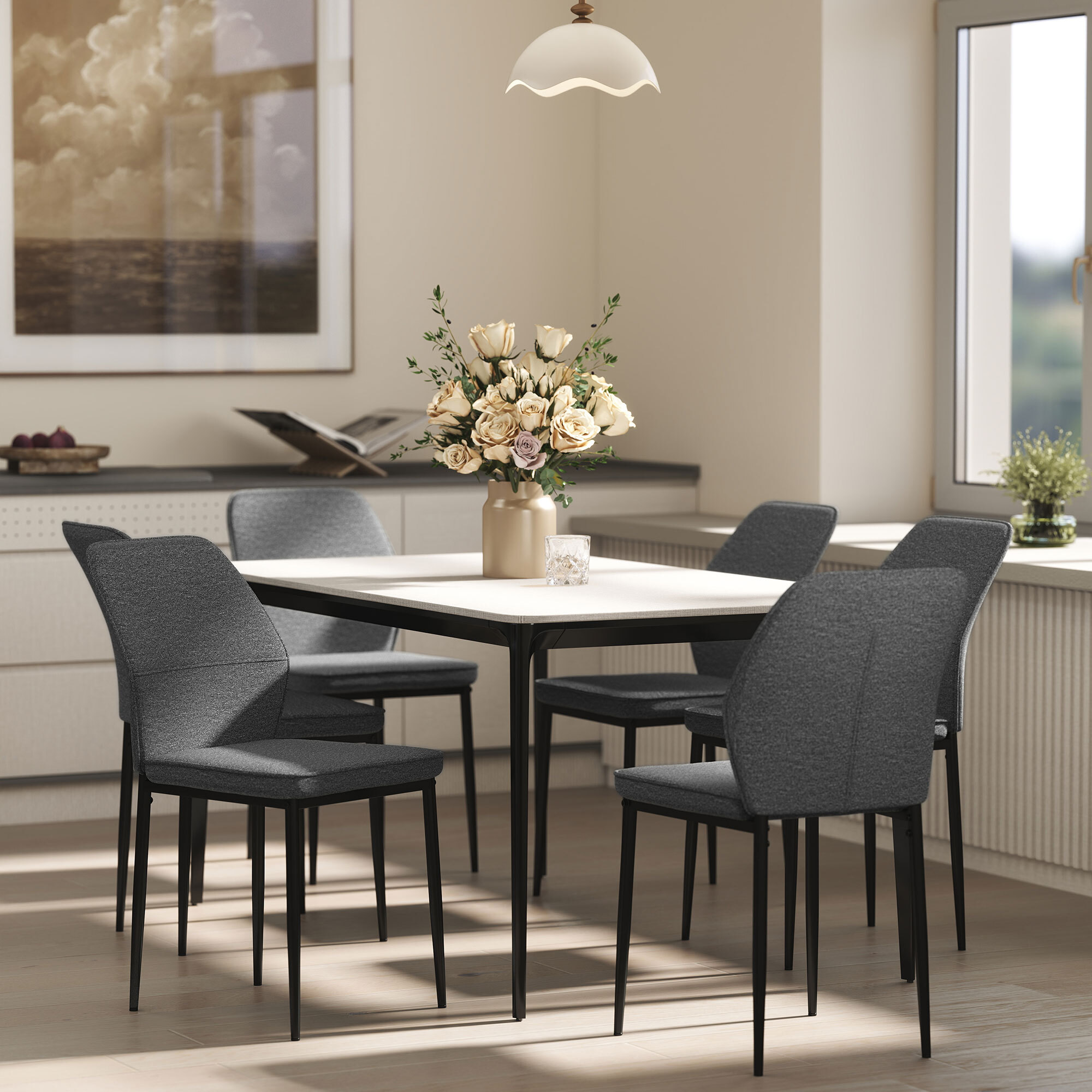 Juego de 2 Sillas de Comedor Modernas Sillas de Cocina con Asiento Acolchado y Tapizado Respaldo Curvo Patas de Acero para Salón Dormitorio Gris