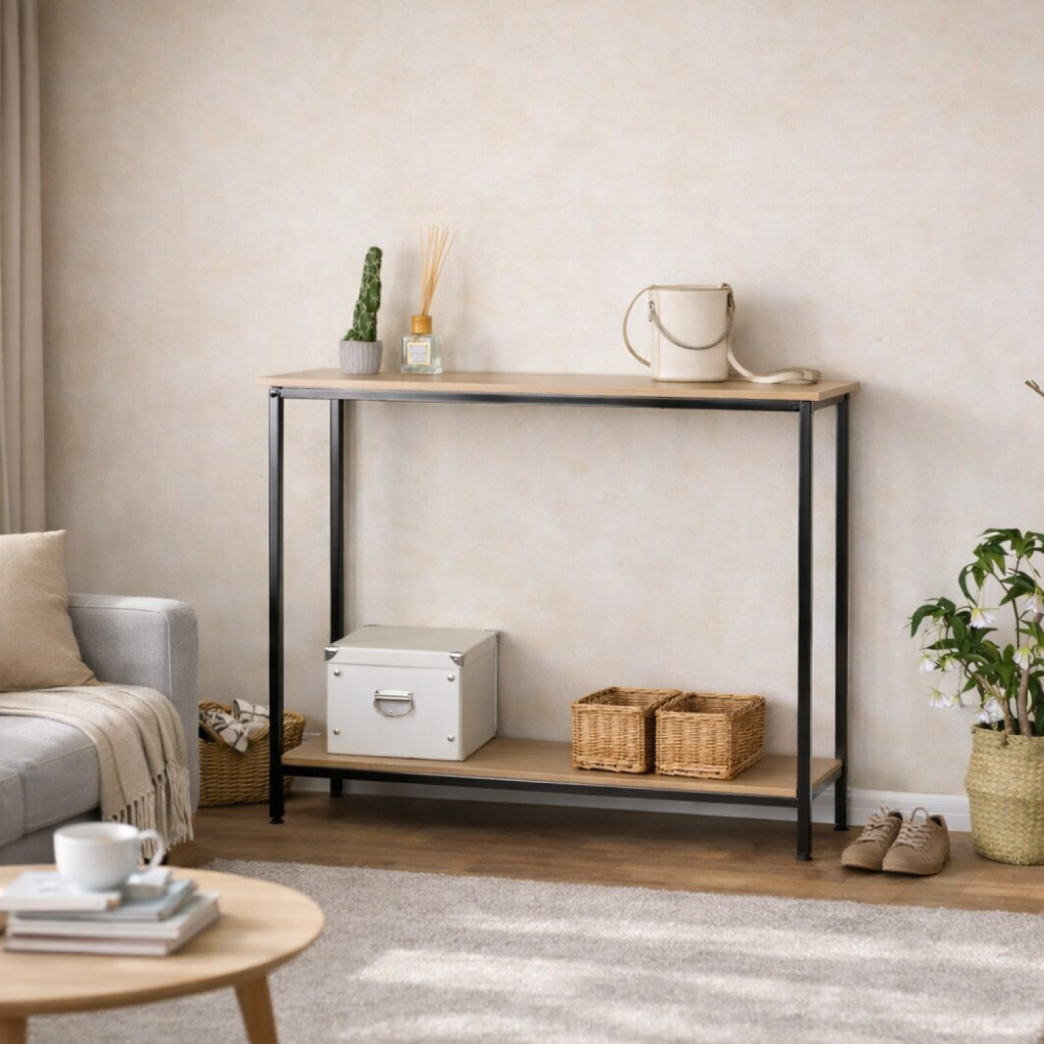 ELIORA Console rectangle 106x35cm chêne