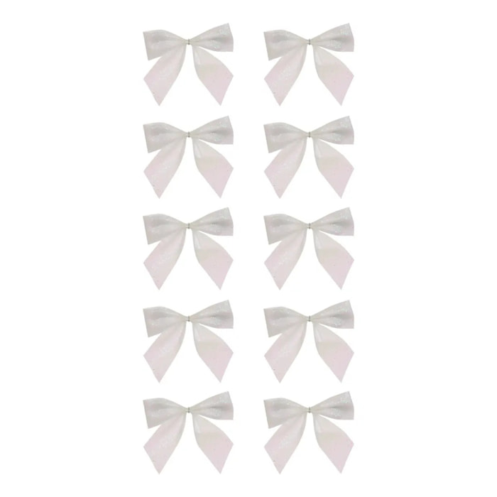 Lot de 10 nœuds de sapin mini pailletés blancs