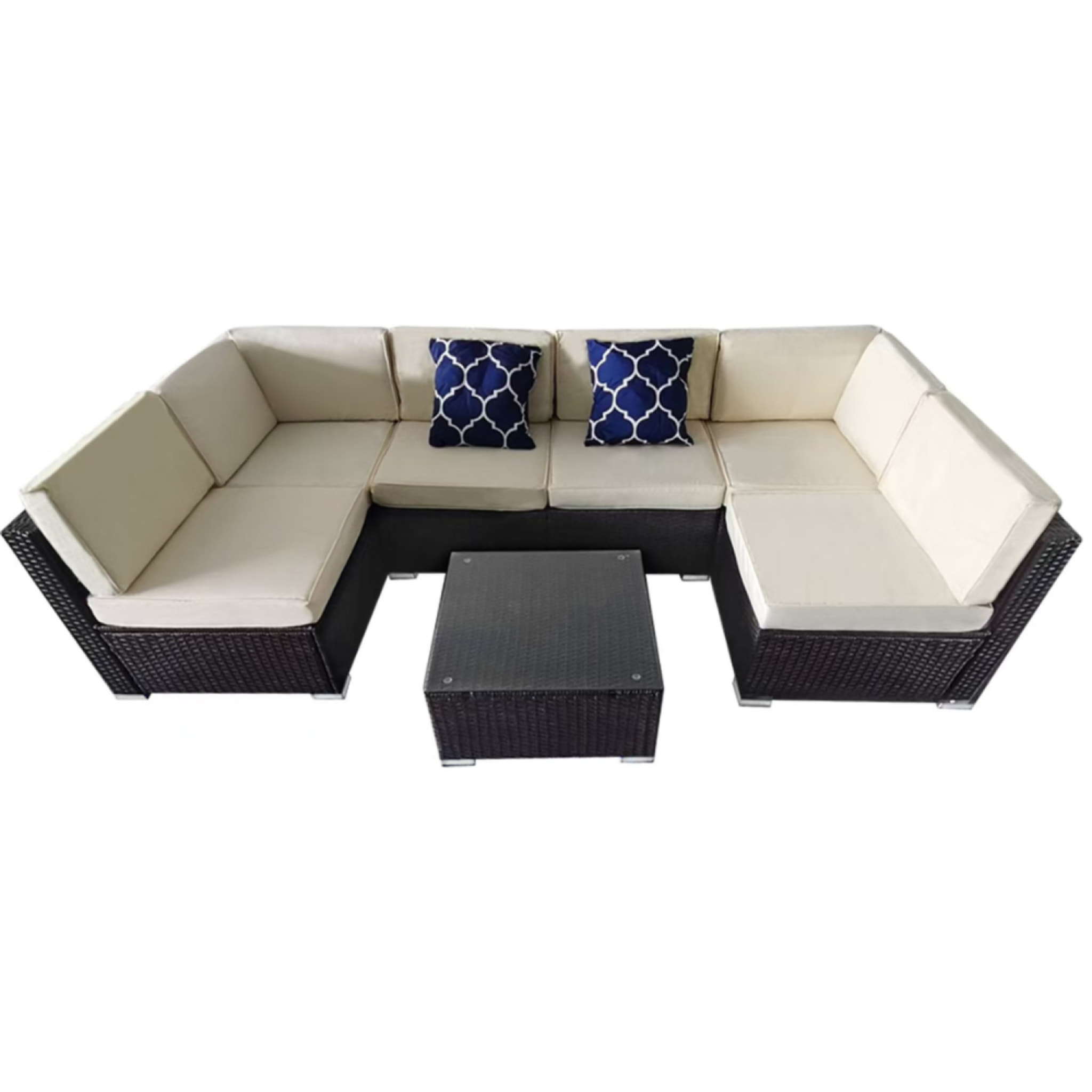 MALAKA - salon de jardin modulable 6 places en résine tressée - beige