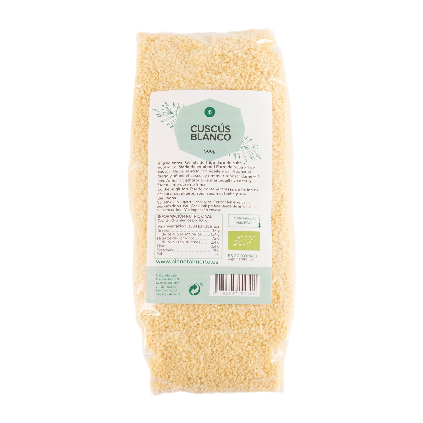 PLANETA HUERTO | Cuscús Blanco ECO 500 g - Sémola de Trigo Ecológica, Rica en Hidratos de Carbono y Nutrientes Esenciales, Ideal para Platos Tradicionales