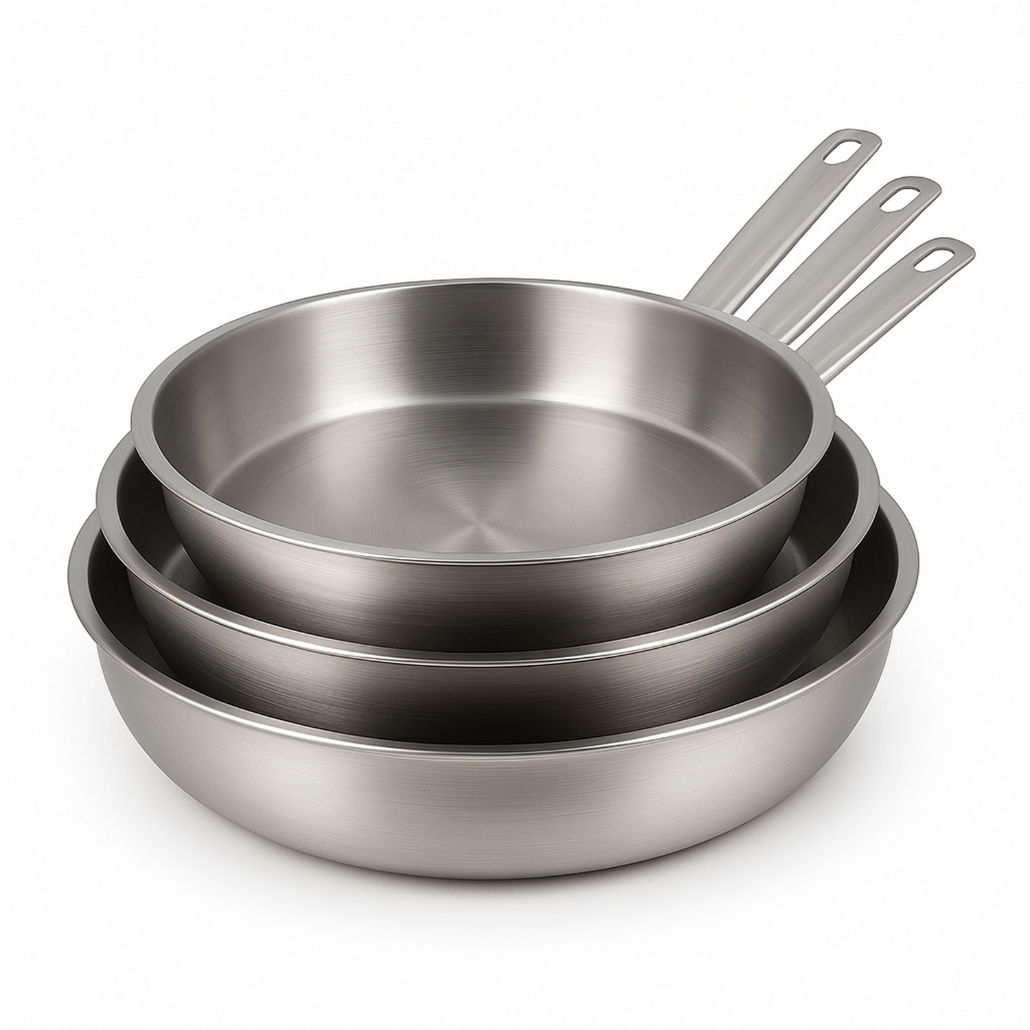 Lot de 3 poêles en acier inoxydable - tous feux PROFESSIONNEL