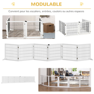 Barrière de sécurité parc enclos chien modulable pliable porte verrouillable intégrée 5 panneaux grillage acier noir bois de pin blanc