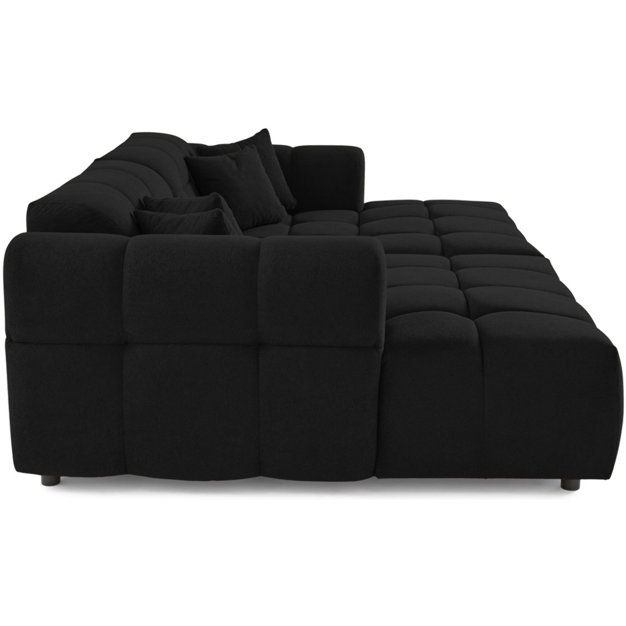 Ray - canapé droit 4 places avec double méridienne - assise profonde - en tissu texturé - Noir