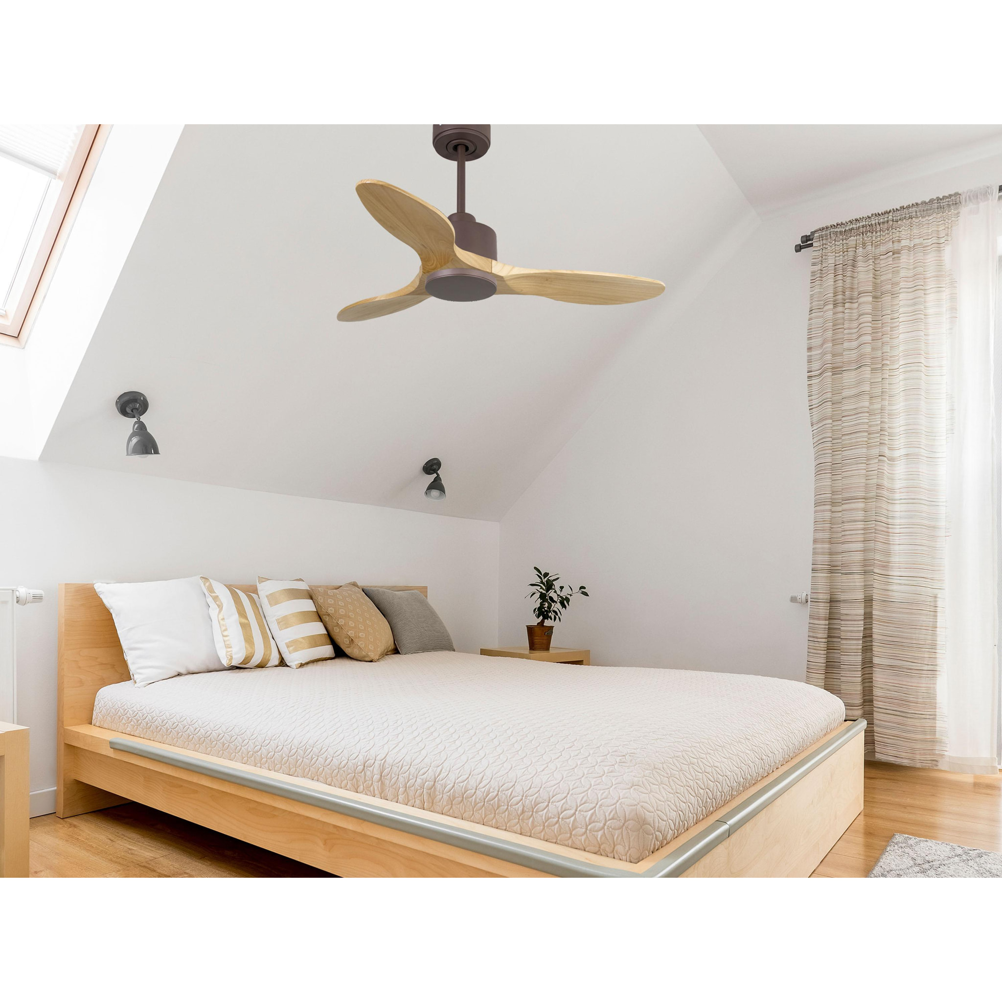 Ventilateur de plafond Réversible  Thermostat Wifi Moteur à courant continu Toits en pente Télécommande Hypersilence Mémoire