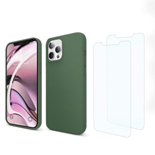 Coque iPhone 13 Pro Silicone liquide Vert Foret + 2 Vitres en Verre trempé Protection écran Antichocs