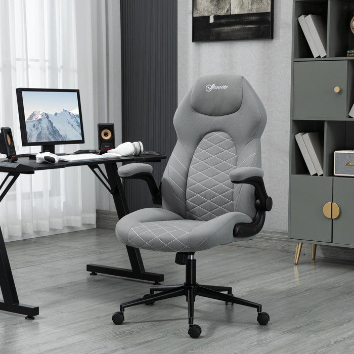 Fauteuil de bureau chaise de bureau ergonomique hauteur réglable pivotant 360° accoudoirs relevables tissu gris clair