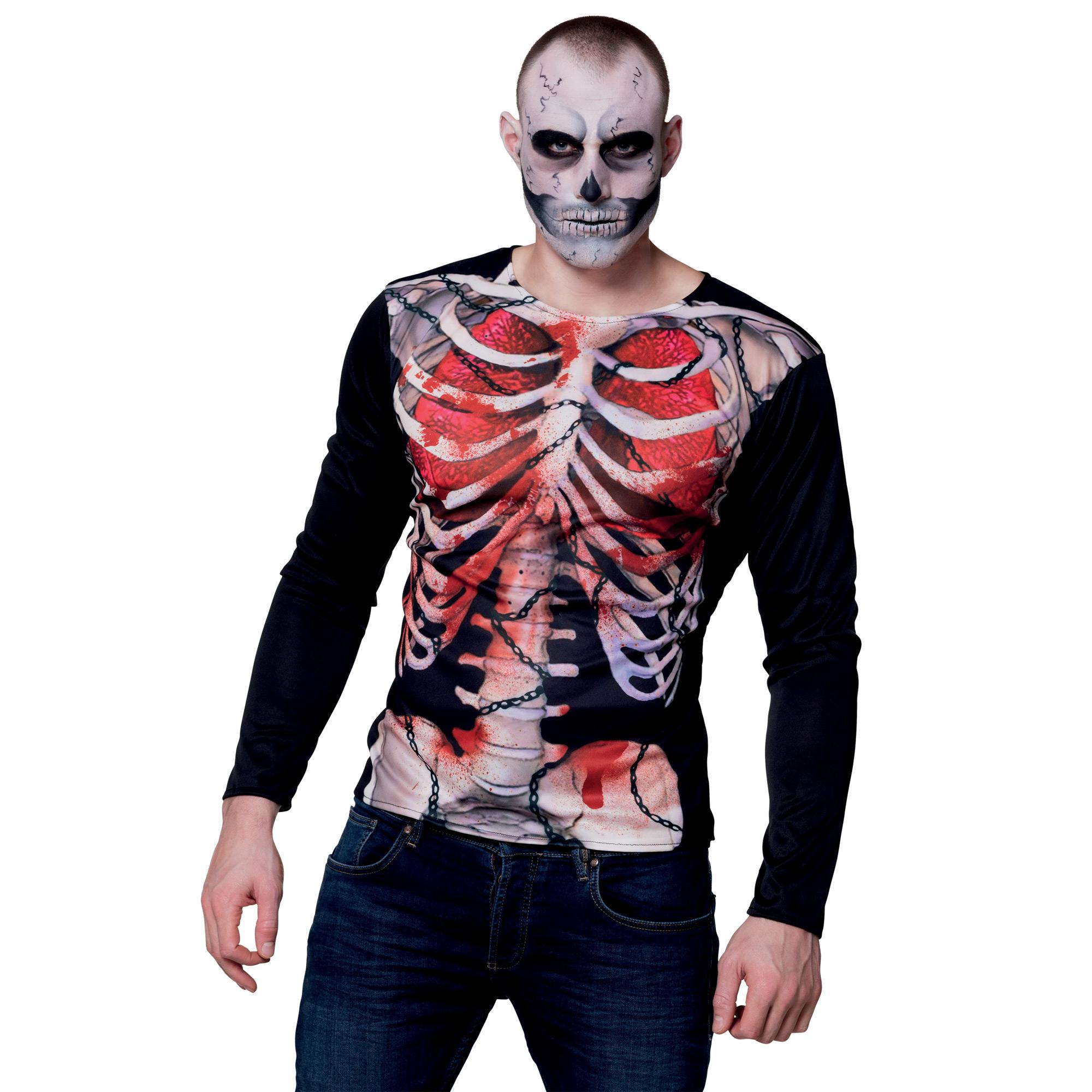 Costume Halloween Maglia Fotorealistica Scheletro Creepy Carcass Uomo M-L