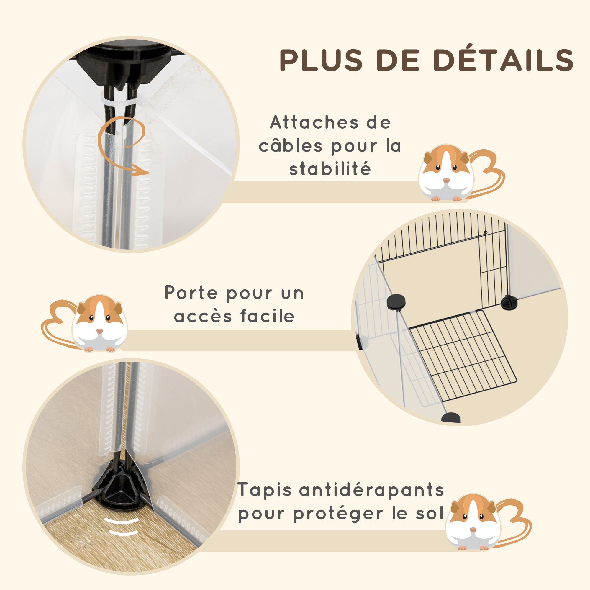 Enclos parc modulable petits animaux - 20 panneaux - dim. 175L x 70l x 45H cm - acier noir PP blanc