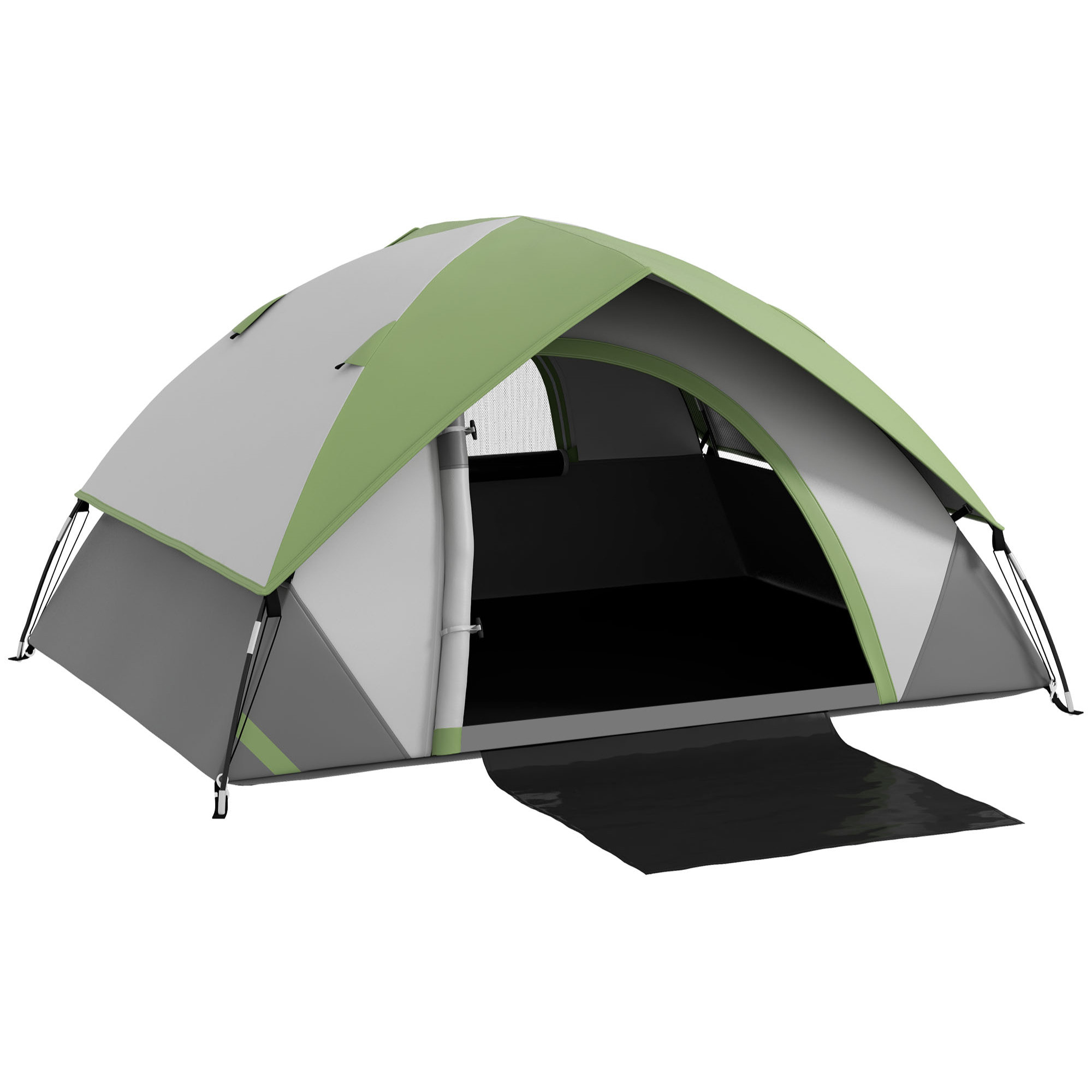 Tente de camping 2 personnes dôme étanchéité 3000 mm tapis de sol sac transport vert gris