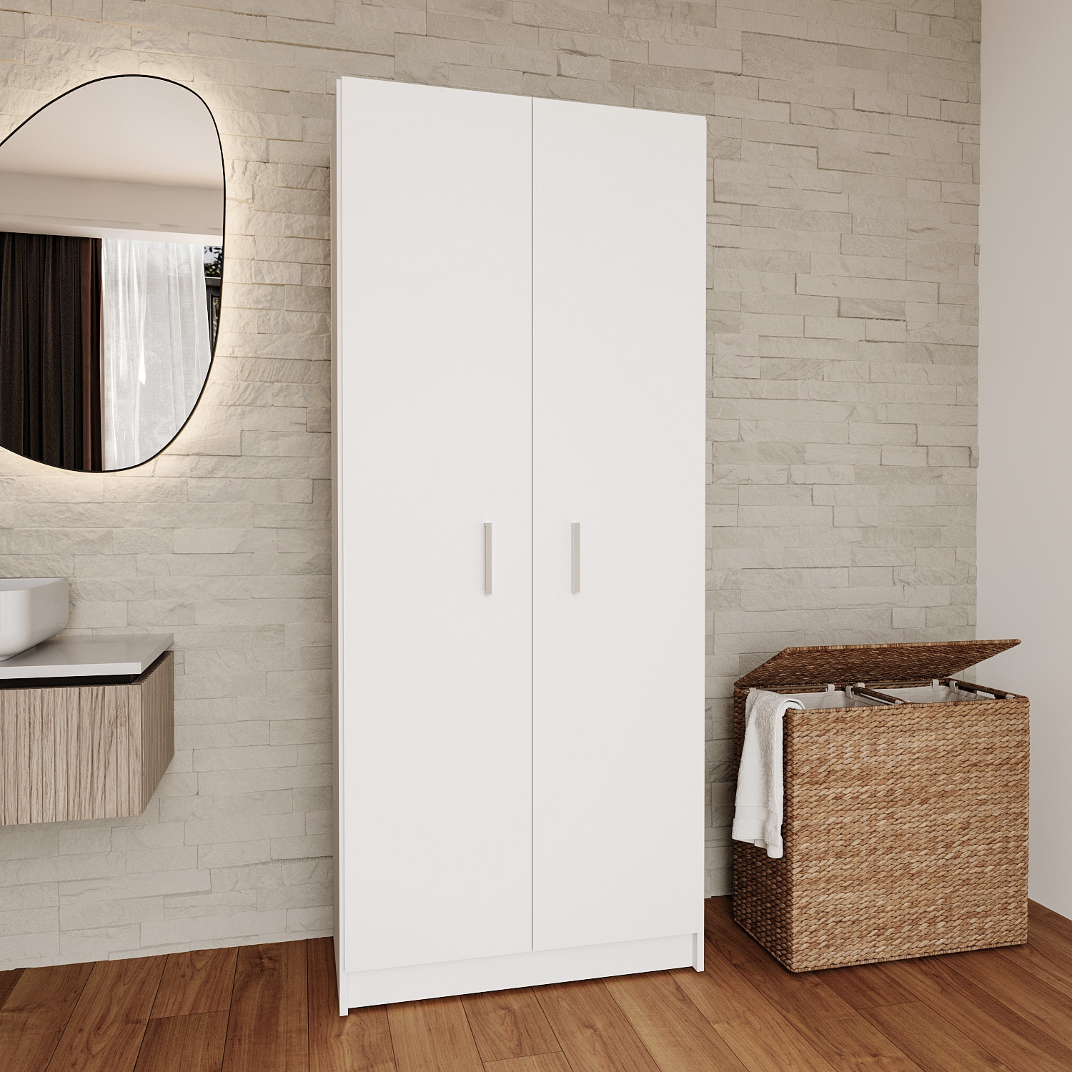 Armadio Armadietto Multiuso A Colonna Paige con 2 Ante e 5 Ripiani Ingresso Camera da Letto 73 x 180 x 37 cm Colore Bianco