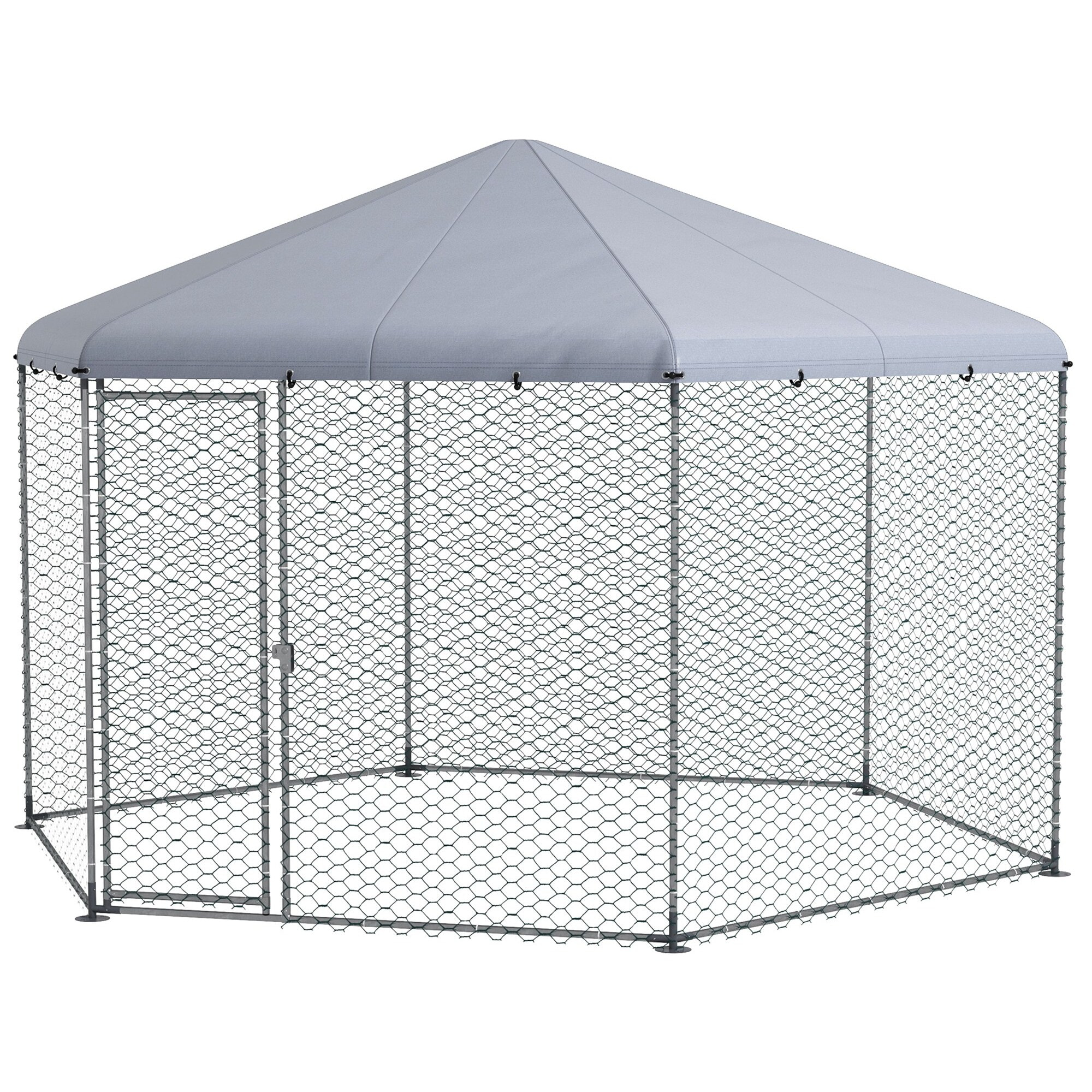 Enclos poulailler chenil 10 m² - parc grillagé dim. 4L x 3,46l x 2,63H m - entièrement couvert - acier oxford gris
