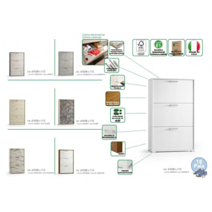 Scarpiera Axinite, Mobile multiuso da ingresso con 3 ante a ribalta, Armadietto portascarpe a doppia profondità, 100% Made in Italy, 67x28h112 cm, Bianco