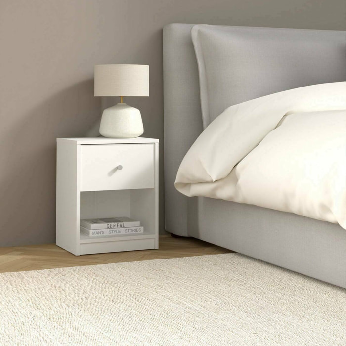 Comodino Kastri, Comò basso, Tavolino da notte, Mensola da letto, 38x30 h48 cm, Bianco