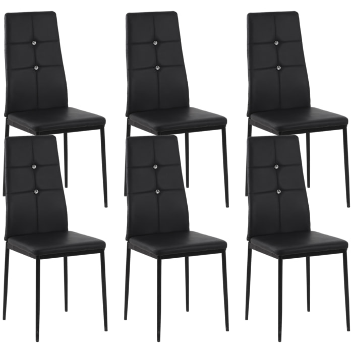 Juego de 6 Sillas de Comedor Tapizada en PU Sillas de Cocina con Respaldo Alto con Botones y Patas de Acero Diseño Moderno para Salón Dormitorio Negro