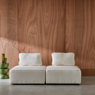 Lot de 2 chauffeuses pour canapé modulable tissu bouclette crème 1 place Bao. L 90 x P 90 x H 74cm