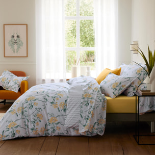 Drap plat percale de coton floral - Vert