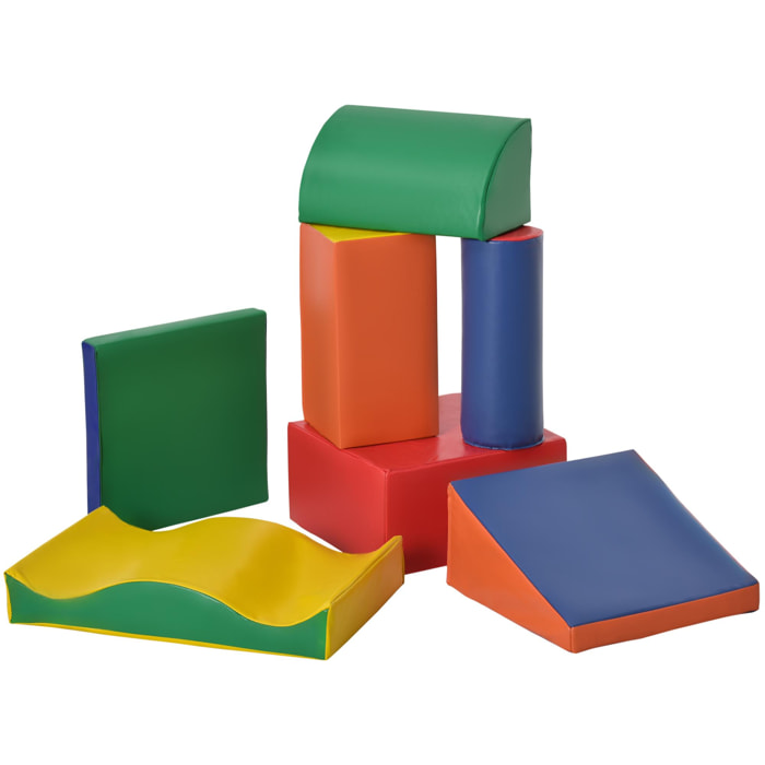 7 blocs de construction en mousse XXL - modules de motricité - jouets éducatifs - certifiés normes EN71-1-2-3 - mousse EPE revêtement PU multicolore