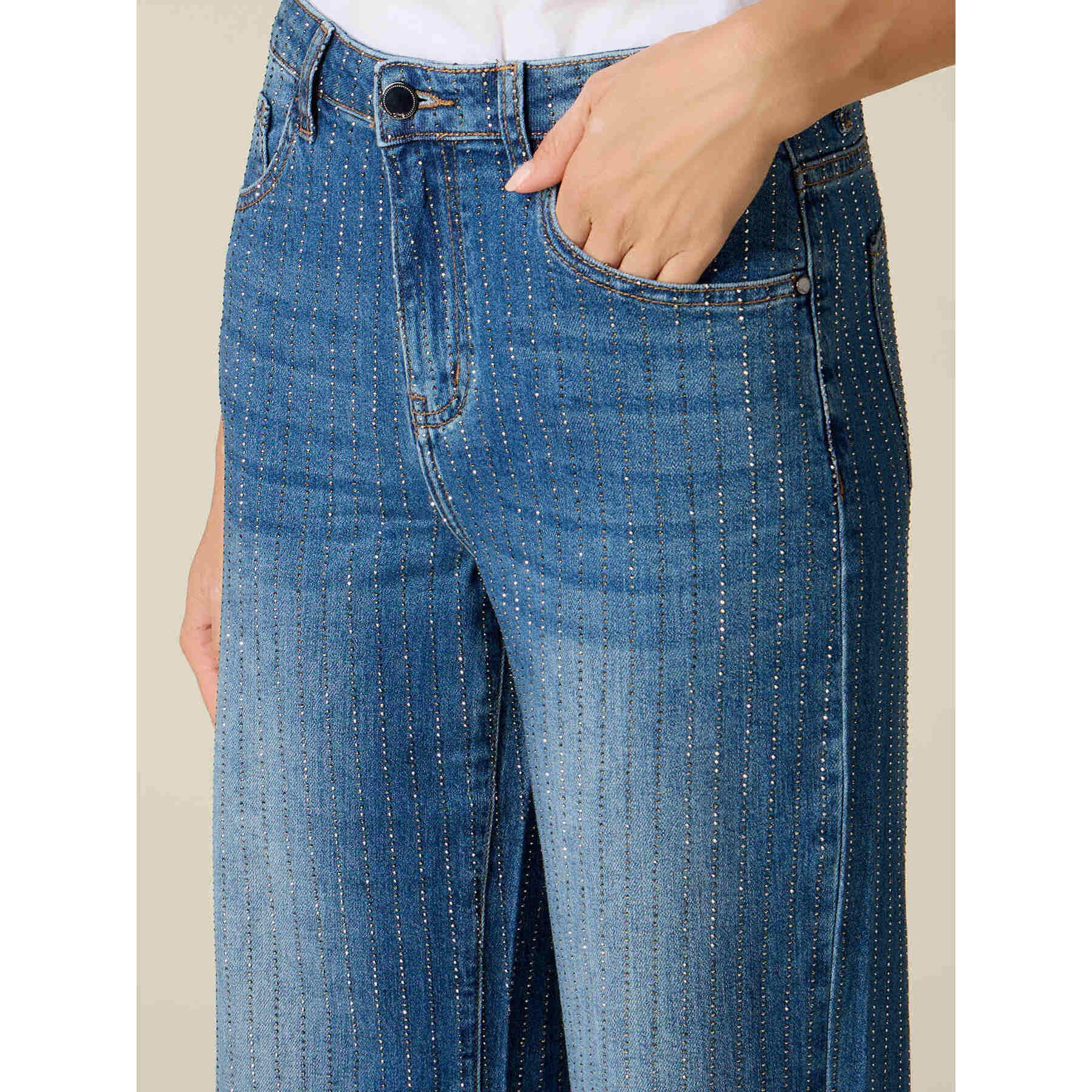 Oltre - Jeans palazzo con micro cristalli - Blu