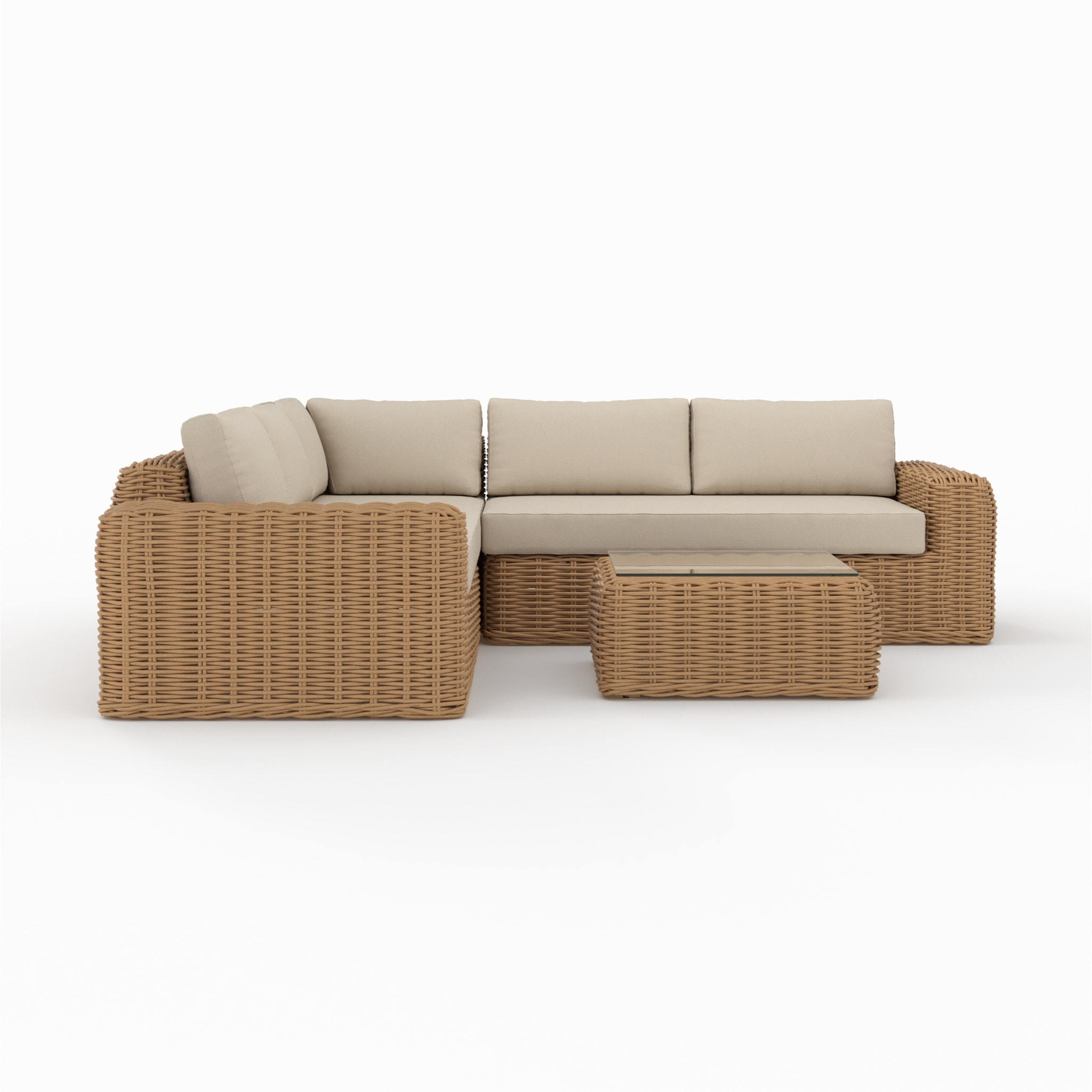 Salon de jardin 4 personnes en résine tressé et tissu beige - Savana