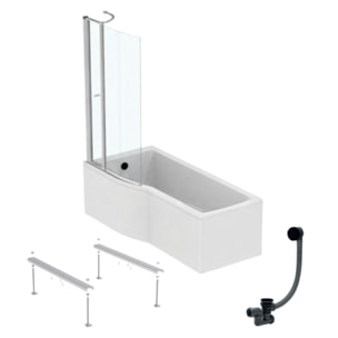 Pack baignoire bain douche 170 x 80 cm gauche Connect Air + tablier + pare bain avec volet  + pieds + vidage Noir