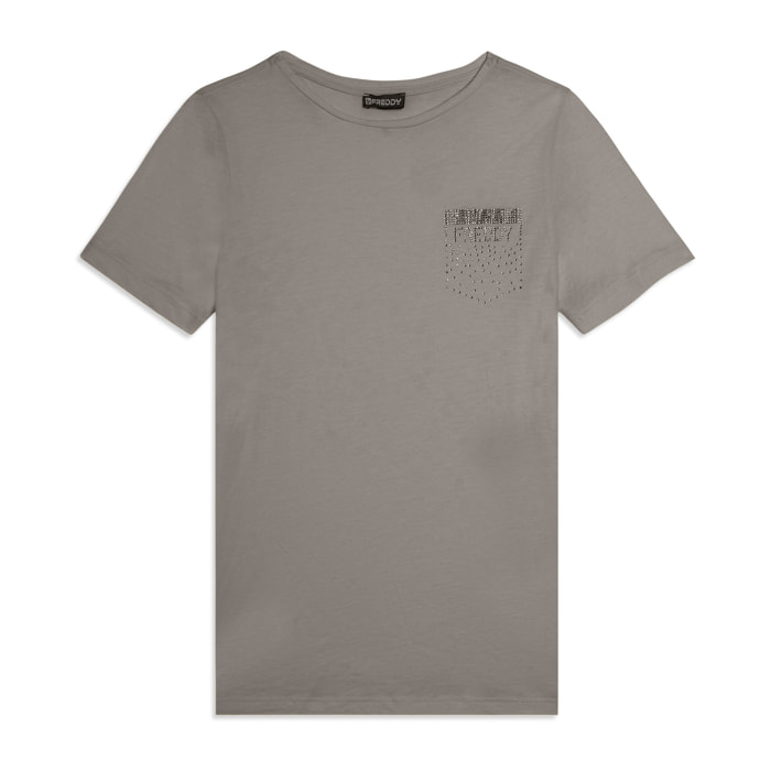 T-shirt manica corta con strass a forma di taschino FREDDY