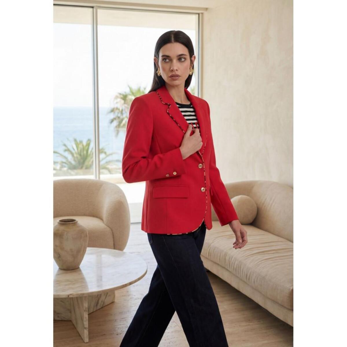 Blazer rosso con revers rifiniti con stampa animalier