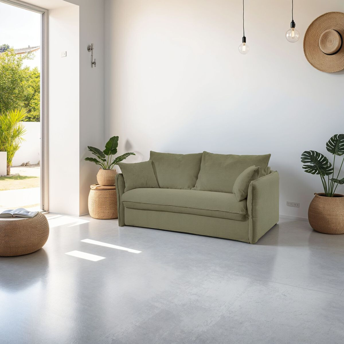 Canapé convertible express 3 places en velours côtelé - GINA