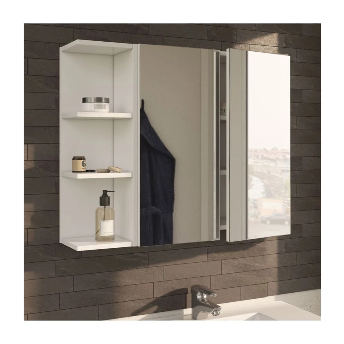 Armario camerino con espejo Blanco brillo