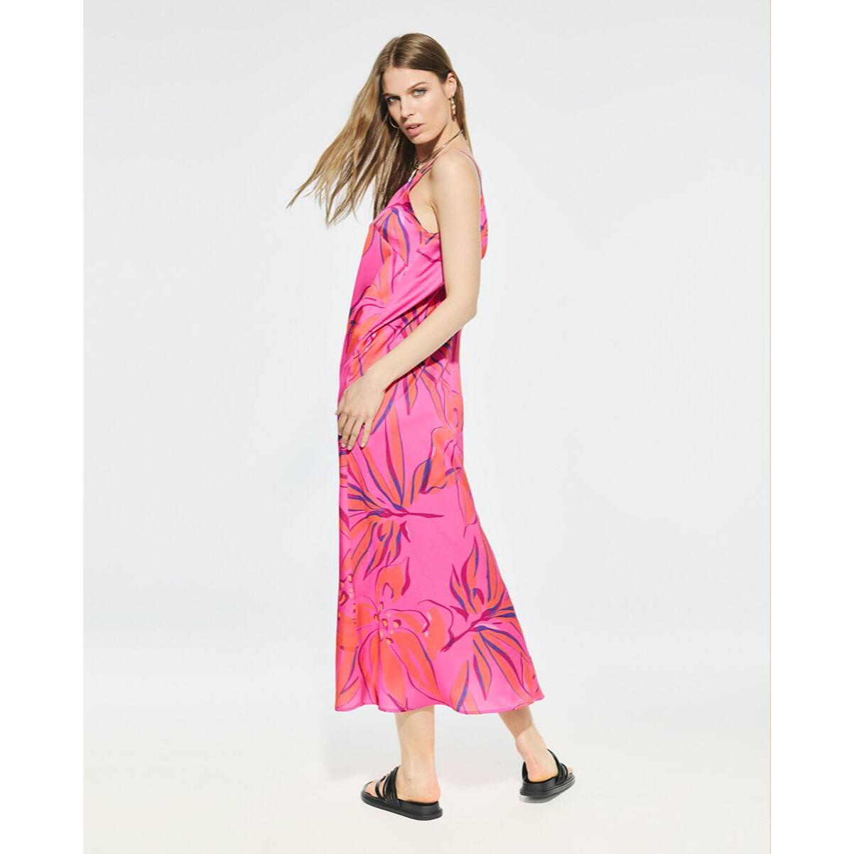 Abito in Raso con Spalline Stampato