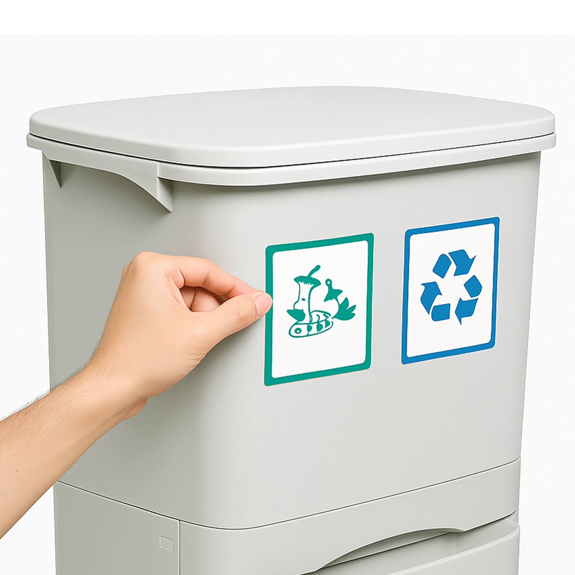 Papelera de reciclaje de clasificación selectiva con pedal, ruedas y asa de triple compartimento de 42l (24l + 4l + 14l).