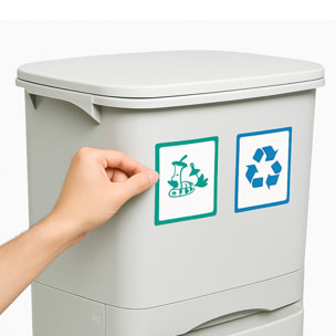 Papelera de reciclaje de clasificación selectiva con pedal, ruedas y asa de triple compartimento de 42l (24l + 4l + 14l).