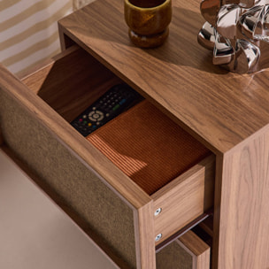 Table de chevet décor bois et tissu 2 tiroirs (lot de 2) KUBA