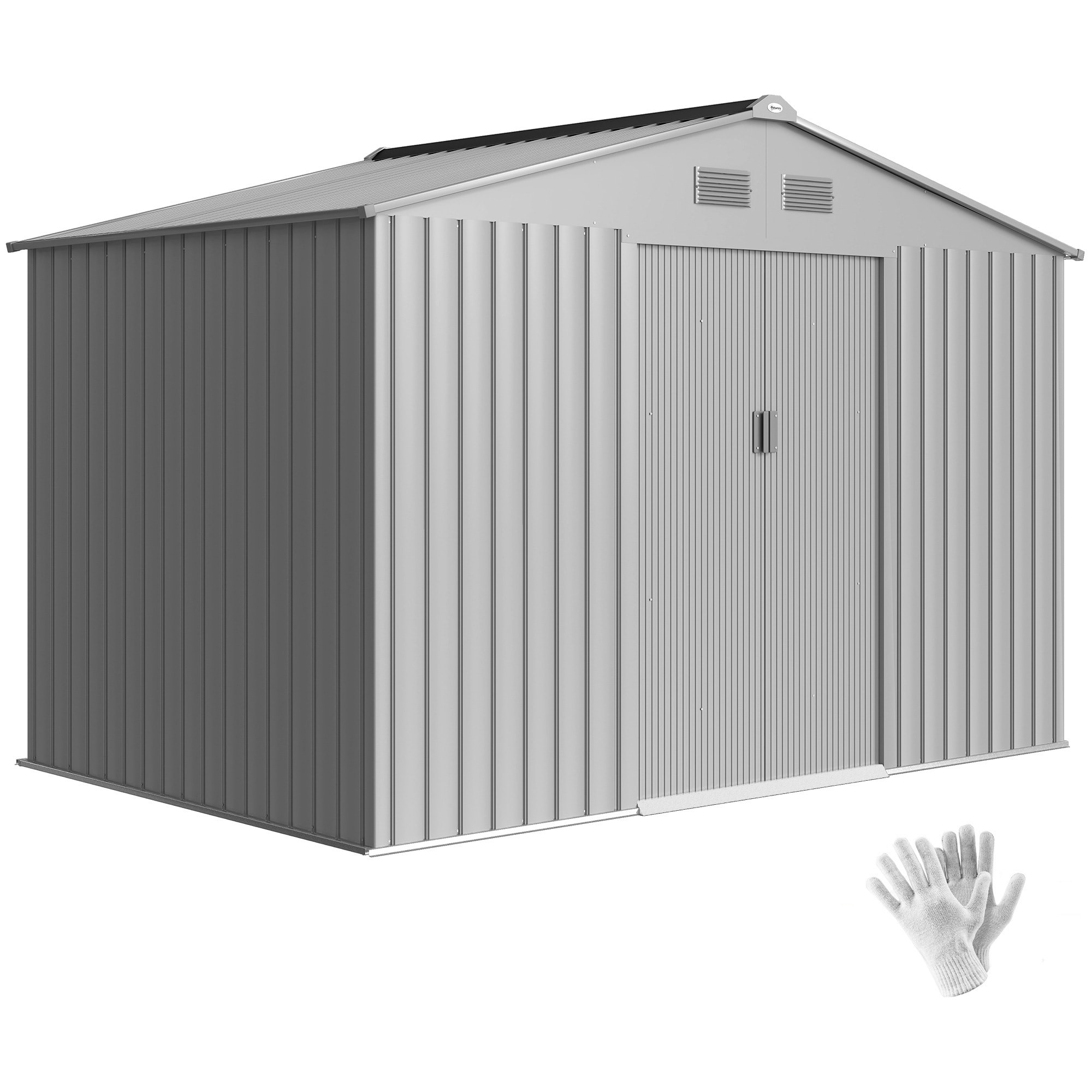 Caseta de Jardín Exterior 4,9 m², 277x195x192 cm, Cobertizo de Jardín Exterior Metálico con Puerta Corredera, Ventilación y Kit de Fundación, para Almacenamiento de Herramientas, Gris
