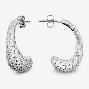 Orecchini a Lobo Graduati in Pavé di Cubic Zirconia placcati Rodio