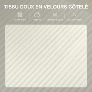 Canapé 3 places velours côtelé style nordique avec repose-pieds coffre coussins déhoussables beige clair