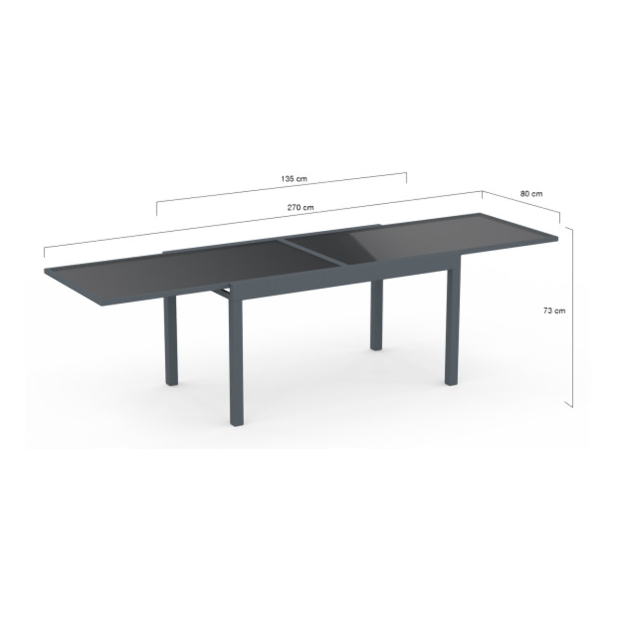 Table de jardin extensible en verre trempé gris foncé 135-270cm