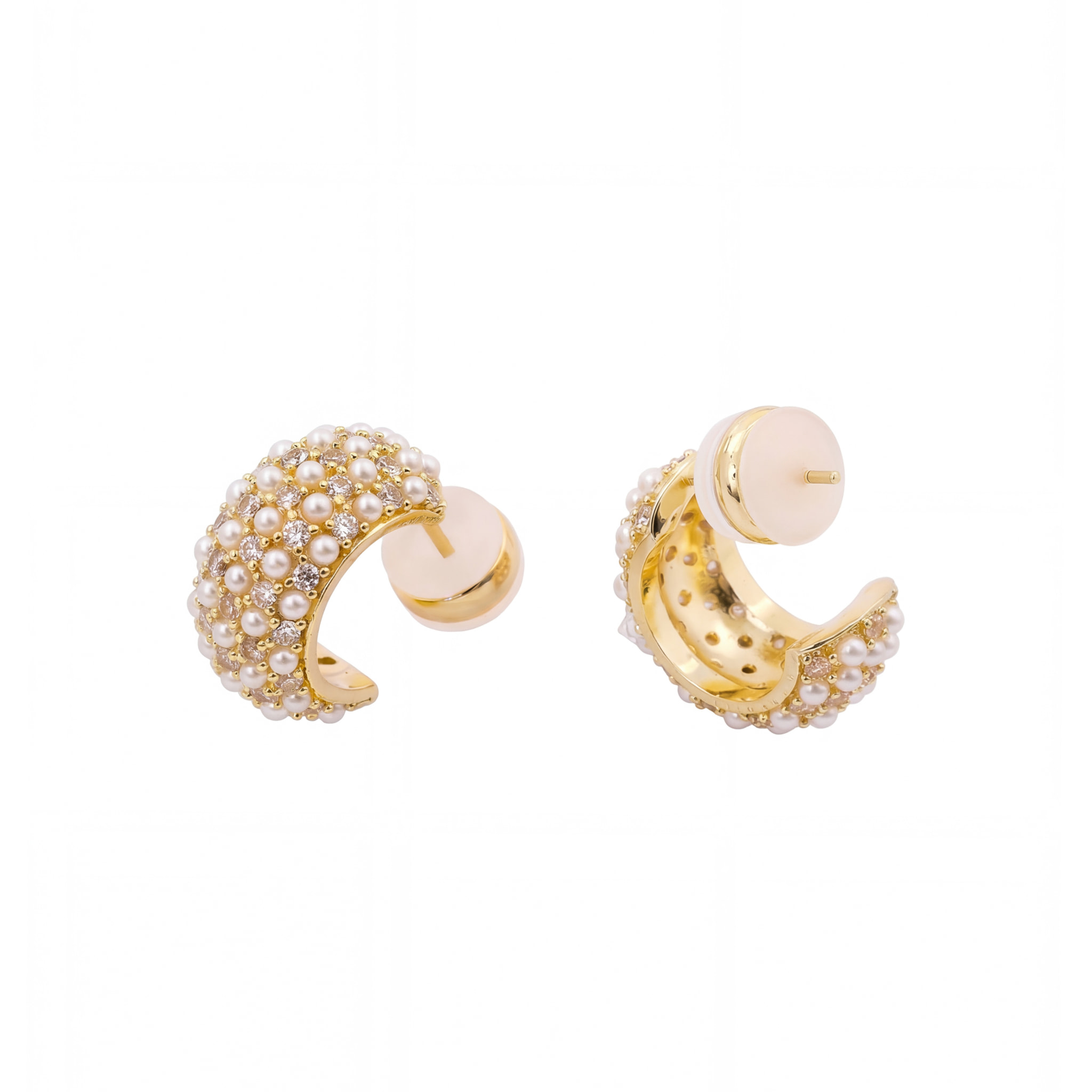 Pendientes de Aleación de Metal y Perla Blanca acabado en oro amarillo de 18k