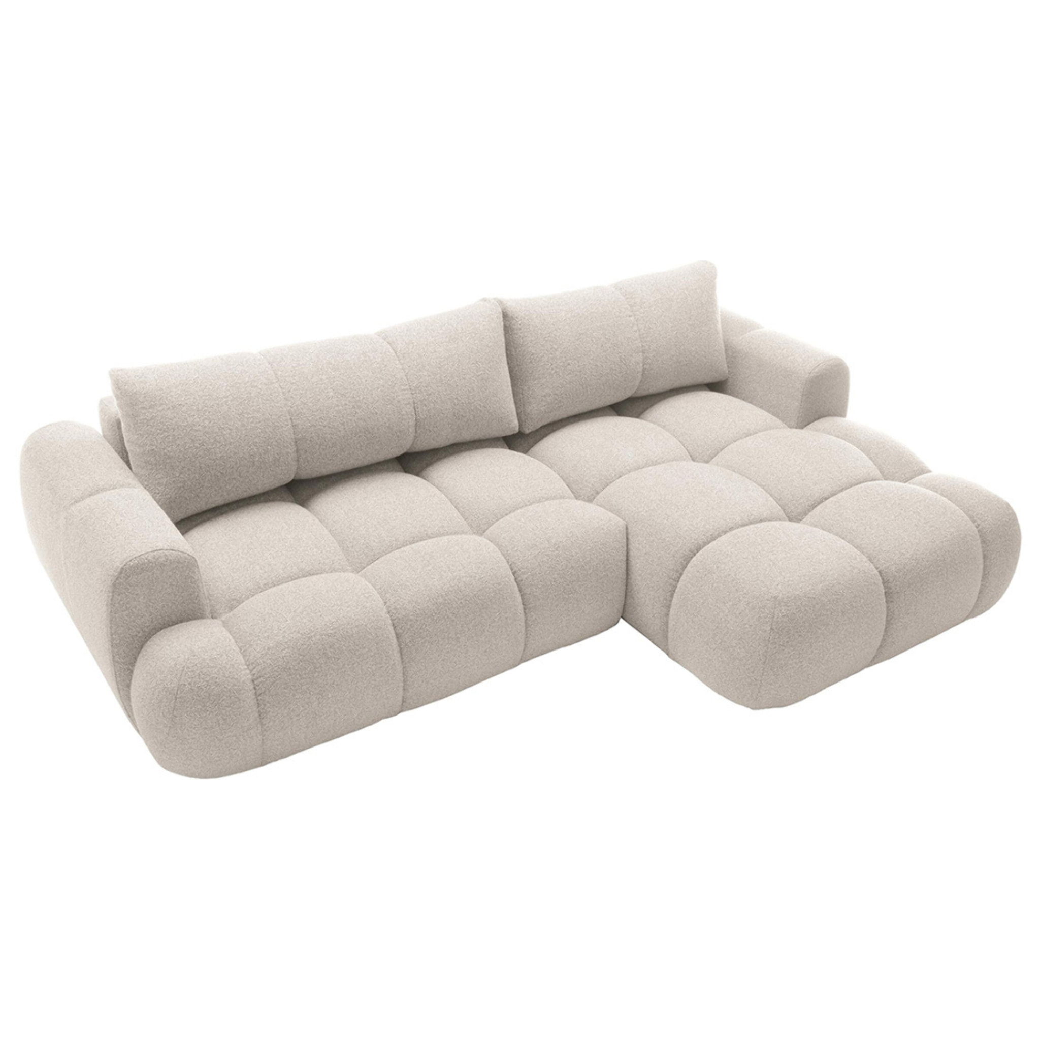 Yulin - Canapé d'angle droit 4 places convertible avec coffre en tissu bouclette - Beige