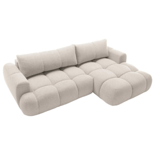 Yulin - Canapé d'angle droit 4 places convertible avec coffre en tissu bouclette - Beige